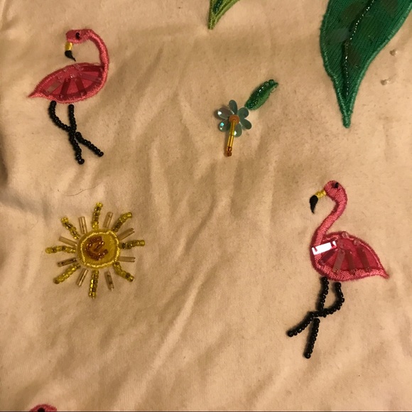 VINTAGE tropical sequin flamingo palm t shirt - Picture 3 of 5
